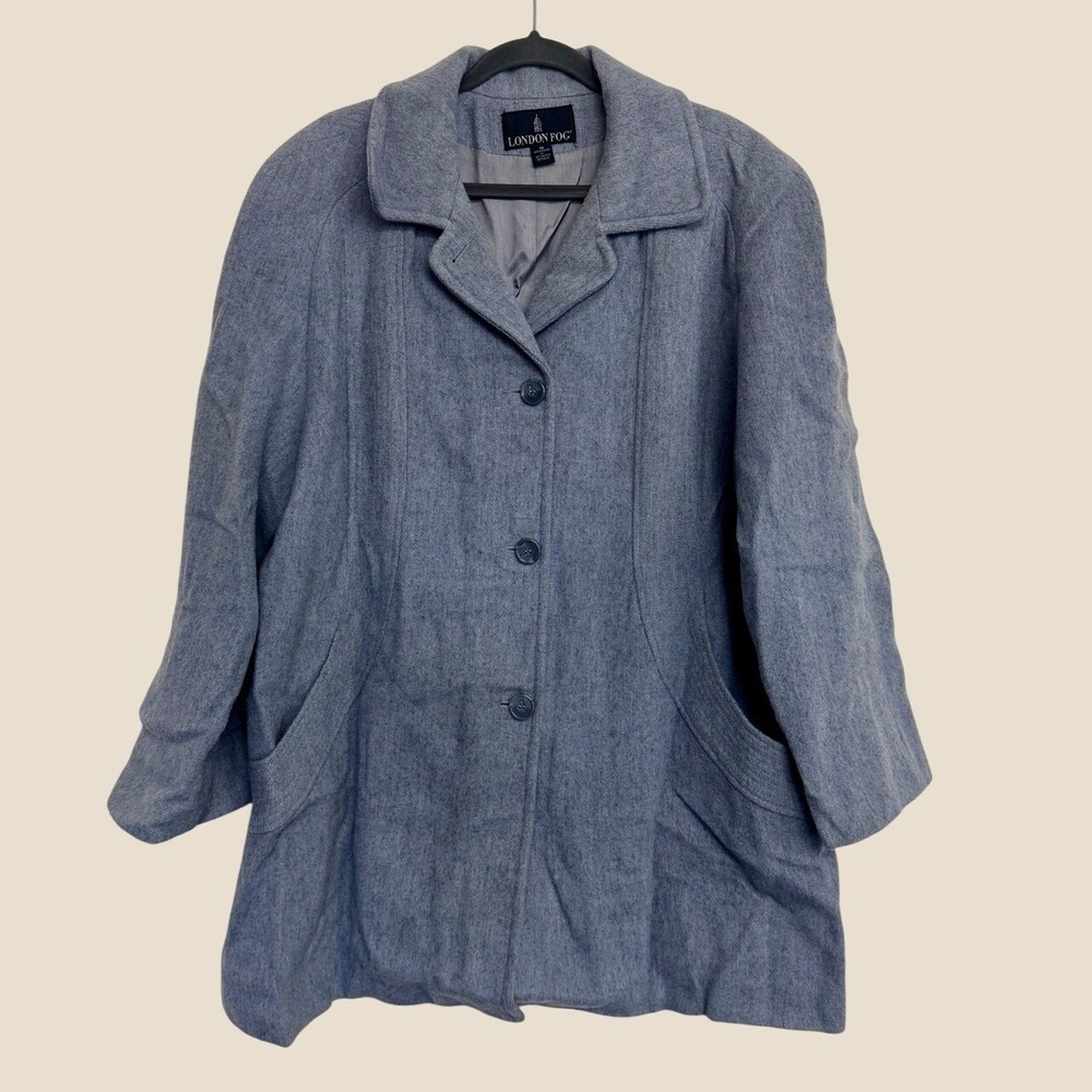 Vintage London Fog Size 18 Blue Gray Tailored Wool Blend Coat Pocket